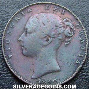 1840 Victoria British "Young Head" Farthing (Obverse)