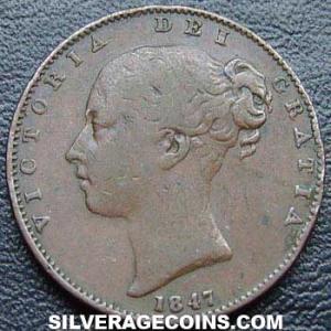 1847 Victoria British "Young Head" Farthing (Obverse)