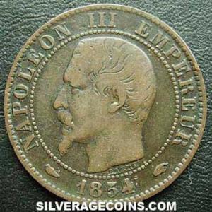 1854 A Napoleon III French Bronze 5 Centimes (Obverse)