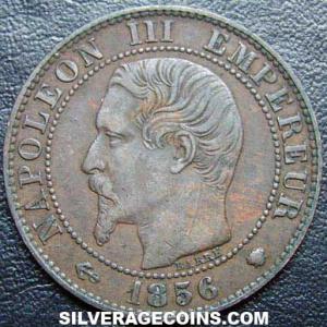 1856 MA Napoleon III French Bronze 5 Centimes (Obverse)
