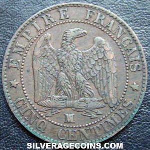 1856 MA Napoleon III French Bronze 5 Centimes (Reverse)