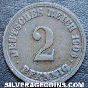 1906 A Wilhelm II German 2 Pfennig (Reverse)