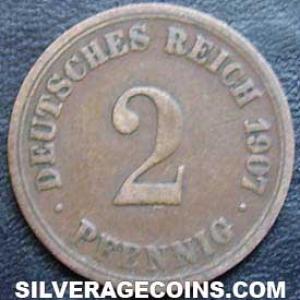 1907 A Wilhelm II German 2 Pfennig (Reverse)