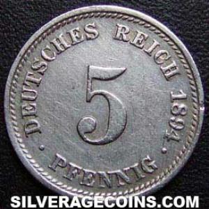 1894 D Wilhelm II German 5 Pfennig (Reverse)