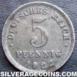 1922 F Wilhelm II German Iron 5 Pfennig (Reverse)