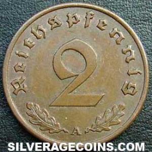 1937 A German Third Reich Bronze 2 Reichspfennig (Reverse)