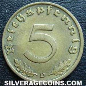 1937 D German Third Reich 5 Reichspfennig (Reverse)