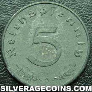 1942 A German Third Reich Zinc 5 Reichspfennig (Reverse)