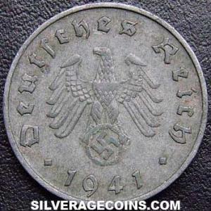 1941 D German Third Reich Zinc 10 Reichspfennig (Obverse)
