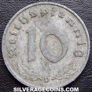1941 D German Third Reich Zinc 10 Reichspfennig (Reverse)