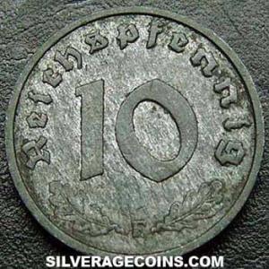 1944 F German Third Reich Zinc 10 Reichspfennig (Reverse)