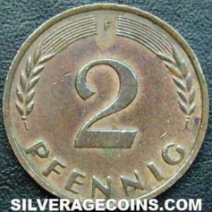 1962 F German Federal Republic Bronze 2 Pfennig (Reverse)