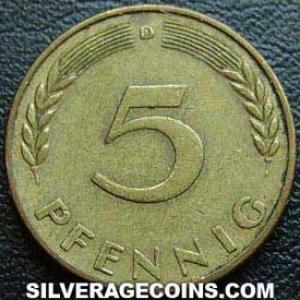 1950 D German Federal Republic 5 Pfennig (Reverse)