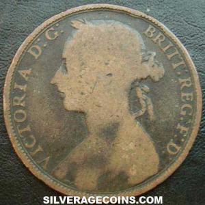 1893 Victoria British Bronze "Bun Head" Penny (2nd type) (Obverse)