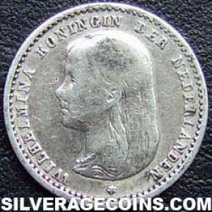 1892 Wilhelmina I Dutch Silver 10 Cents (young head) (Obverse)
