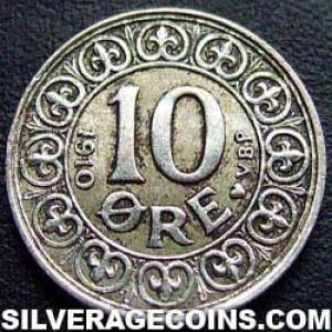 1910 (h) VBP GJ Frederik VIII Danish Billon 10 Øre (Reverse)