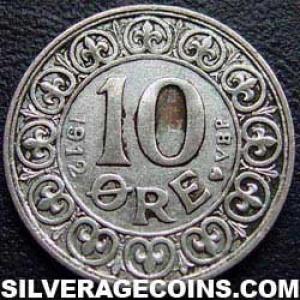 1912 (h) VBP GJ Frederik VIII Danish Billon 10 Øre (Reverse)