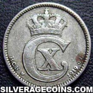 1919 (h) HCN GJ Christian X Danish Billon 10 Øre (Obverse)