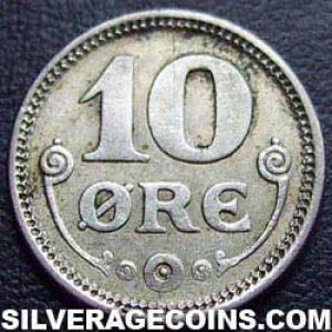 1918 (h) VBP GJ Christian X Danish Billon 10 Øre (Reverse)