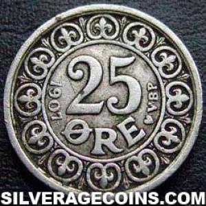 1907 (h) VBP GJ Frederik VIII Danish Silver 25 Øre (Reverse)
