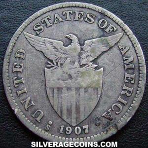 1907 S Philippine Silver 50 Centavos (Obverse)
