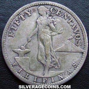 1907 S Philippine Silver 50 Centavos (Reverse)
