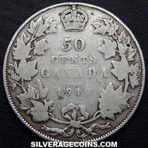 1913 George V Canadian Silver 50 Cents (Reverse)