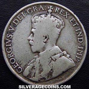 1917 George V Canadian Silver 50 Cents (Obverse)