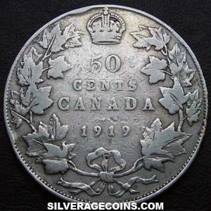 1919 George V Canadian Silver 50 Cents (Reverse)