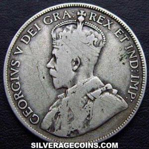 1929 George V Canadian Silver 50 Cents (Obverse)