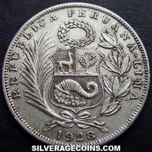 1928 LIMA GM Peruvian Silver Half Sol (Obverse)
