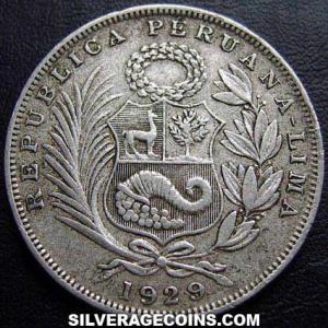 1929 LIMA GM Peruvian Silver Half Sol (Obverse)