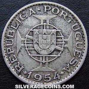 1954 Mozambican Silver 10 Escudos (Obverse)