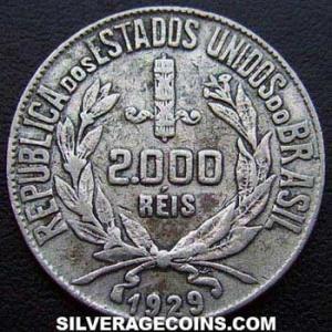 1929 Brazilian Silver 2000 Reis (Obverse)