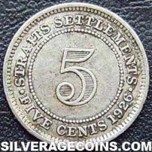 1926 George V Straits Settlements Silver 5 Cents (Reverse)