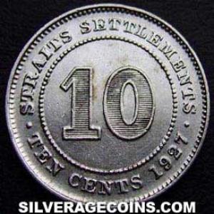 1927 George V Straits Settlements Silver 10 Cents (Reverse)