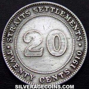 1910 B Edward VII Straits Settlements Silver 20 Cents (Reverse)