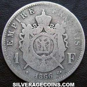 1866 BB Napoleon III French Silver Franc (.835) (Reverse)