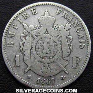 1867 BB Napoleon III French Silver Franc (.835) (Reverse)