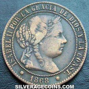 1868 OM 7p Isabella II Spanish 2 and a Half Cents (Obverse)