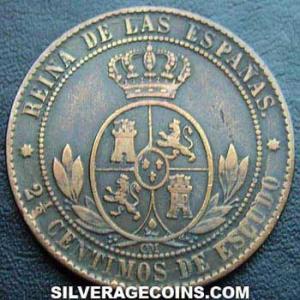1868 OM 7p Isabella II Spanish 2 and a Half Cents (Reverse)