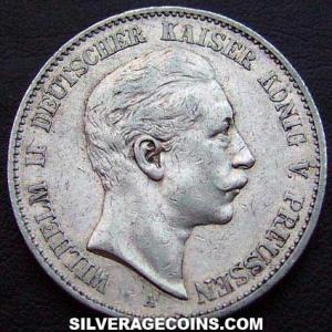 1899 A Wilhelm II Prussian Silver 2 Marks (Obverse)