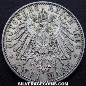 1899 A Wilhelm II Prussian Silver 2 Marks (Reverse)
