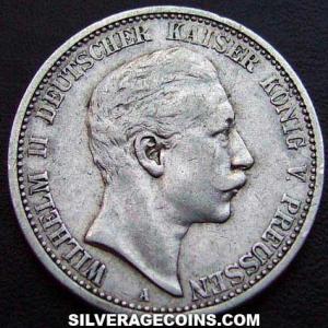 1904 A Wilhelm II Prussian Silver 2 Marks (Obverse)