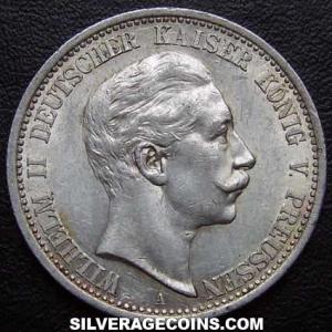 1907 A Wilhelm II Prussian Silver 2 Marks (Obverse)