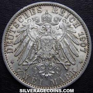 1907 A Wilhelm II Prussian Silver 2 Marks (Reverse)
