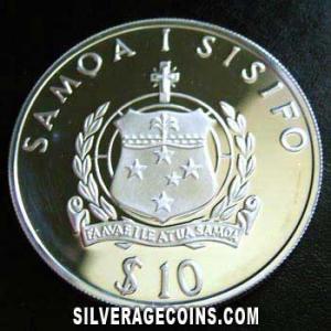 1992 Proof Elizabeth II Samoan Silver 10 Tala (40th Anniversary) (Obverse)
