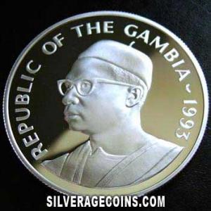 1993 Proof Gambian Silver 20 Dalasis (Coronation) (Obverse)