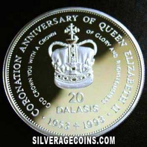 1993 Proof Gambian Silver 20 Dalasis (Coronation) (Reverse)