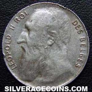 1901 Leopold II Belgian Silver 50 Centimes (French) (Obverse)